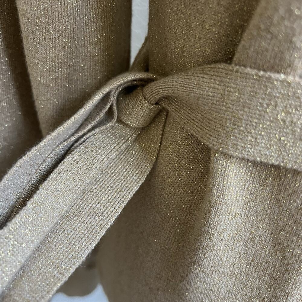 Victor Costa Vtg Cowl Neck Sweater Sz L Metallic Gold Tie Waist Knit Top L/S - Picture 3 of 7